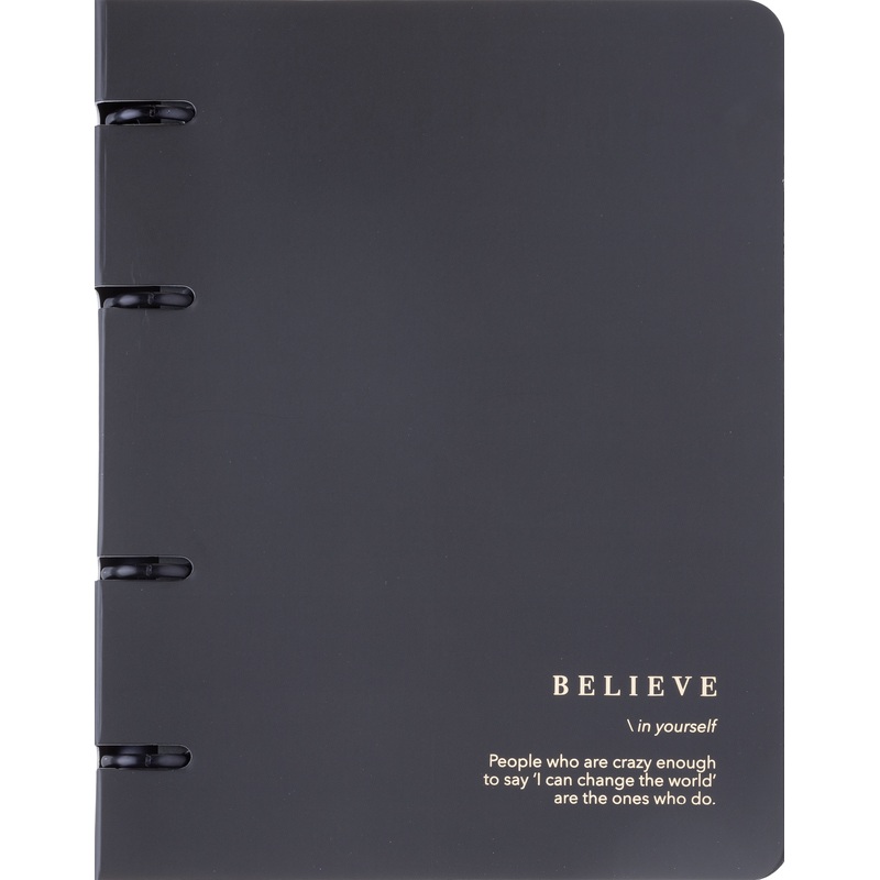 Изображение товара Тетрадь на кольцах со сменным блоком Be Smart Believe А5 120 листов черная в клетку с перфорацией, тиснение фольгой