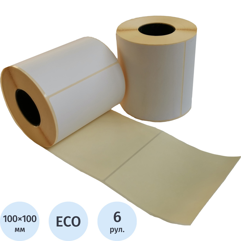 Изображение товара Термоэтикетки 100х100 мм ЭКО 6 рулонов по 500 штук белые Беларусь