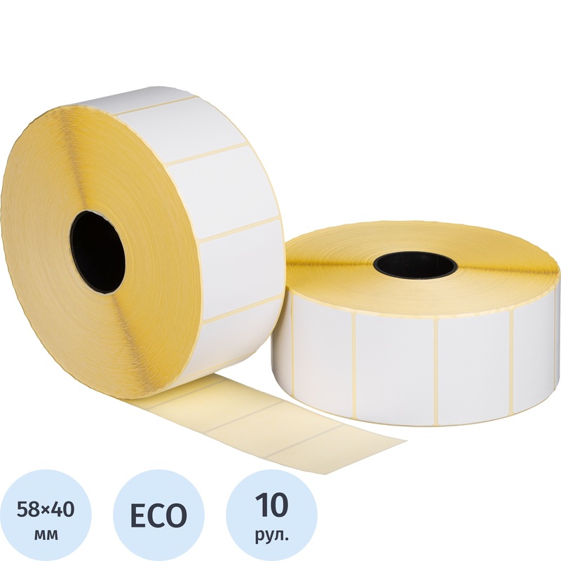 Изображение товара Термоэтикетки 58х40 мм ЭКО для прямой термопечати, 10 рулонов по 3000 шт