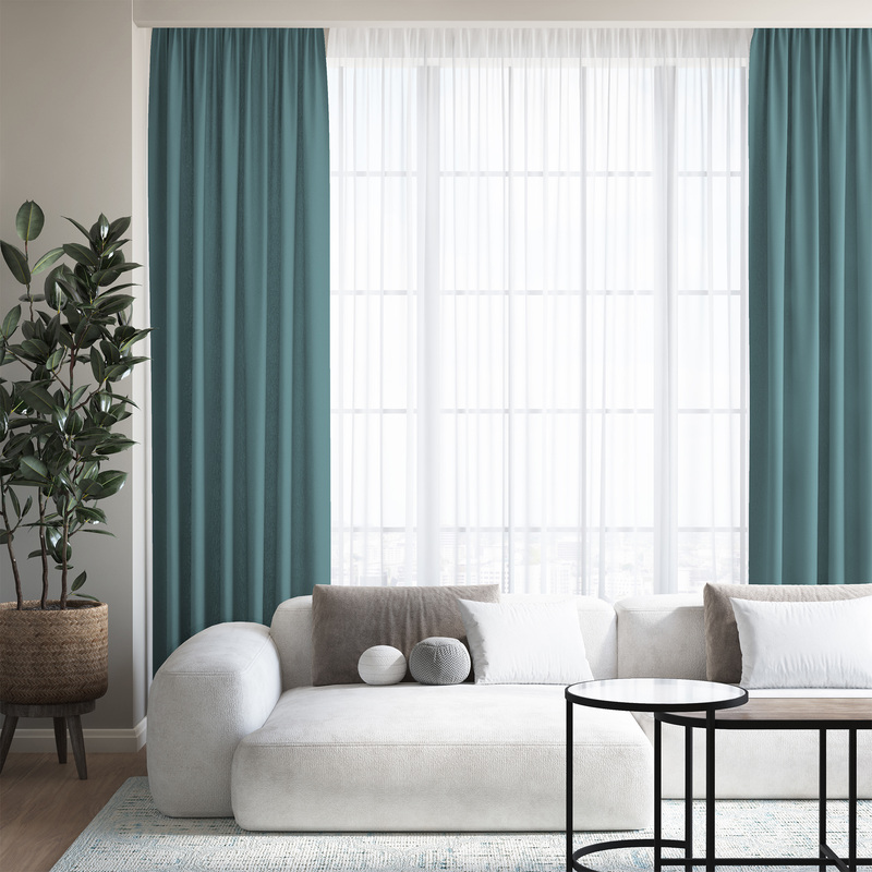 Изображение товара Комплект штор Волшебная ночь Рогожка (2 шторы 165x270 см, 2 подхвата) тёмно-бирюзовый