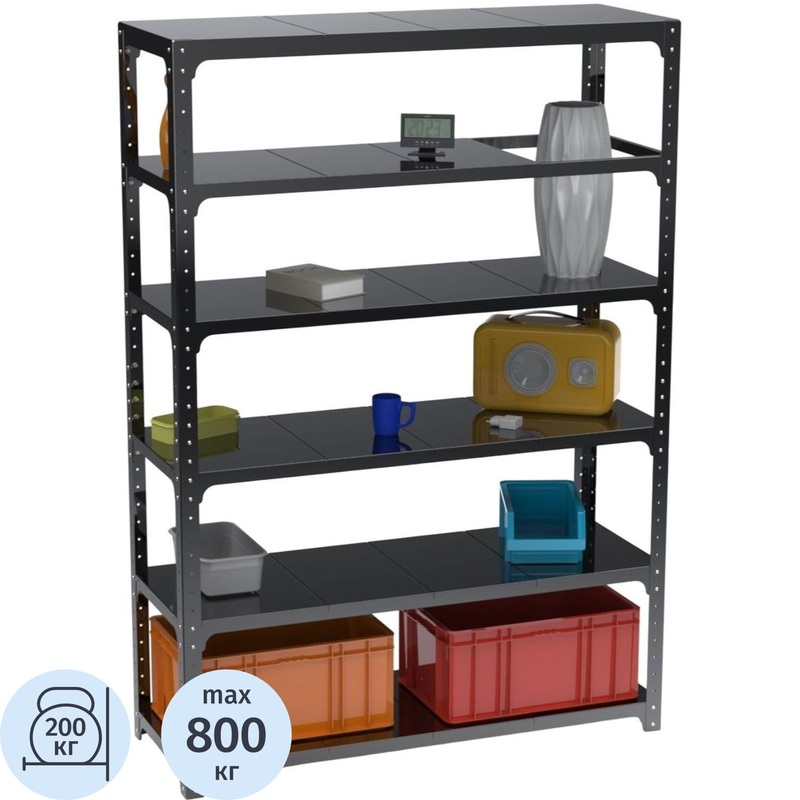 Изображение товара Металлический стеллаж Metalex Kit Comfort 6 полок 1200х600х2200 мм черный