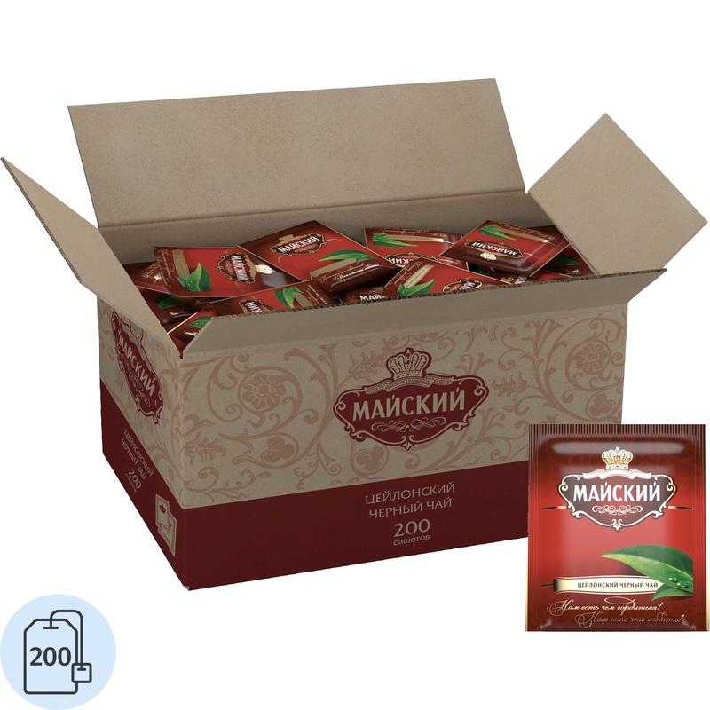 Изображение товара Чай черный Майский 200 сашет - классический цейлонский чай в коробке