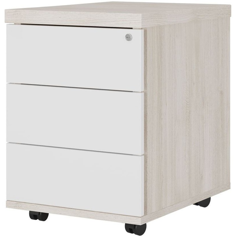 Изображение товара Тумба подкатная Zion с замком дуб светлый белый размеры 420х600х590 мм 3 ящика