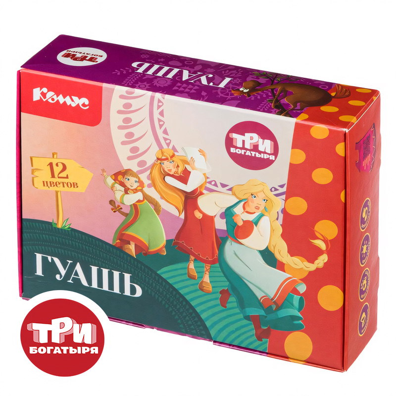 Изображение товара Гуашь Комус Три Богатыря 12 цветов по 20 мл
