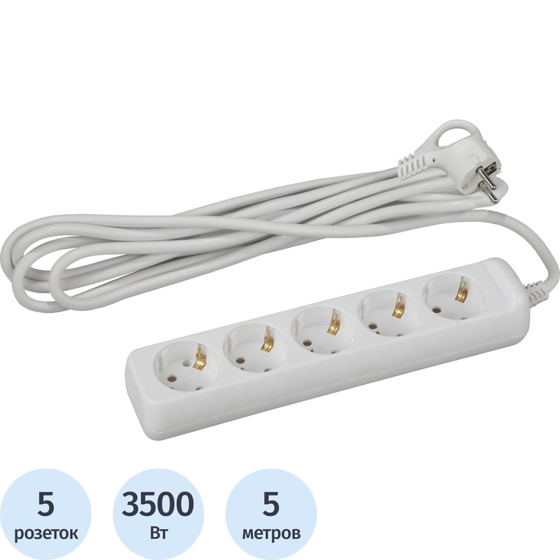 Изображение товара Удлинитель Эра U-5e-5m-3x1 5 розеток 5 м с заземлением