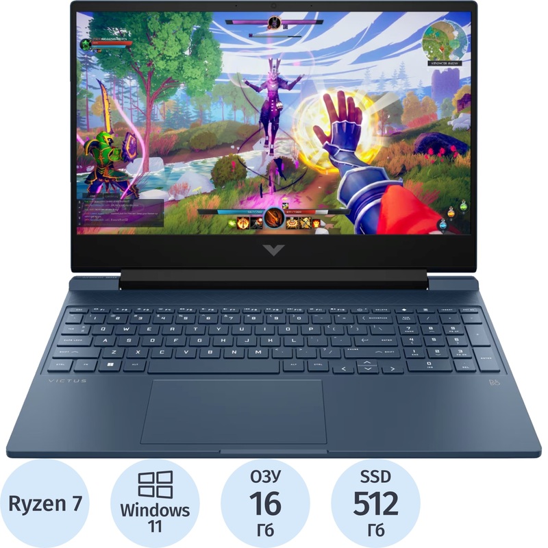 Изображение товара Ноутбук игровой HP Victus 15-FB3120AX 15.6" синий AMD Ryzen 7 7445HS/16 ГБ/SSD 512 ГБ/NVIDIA GeForce RTX 3050 (BT6E1PA)
