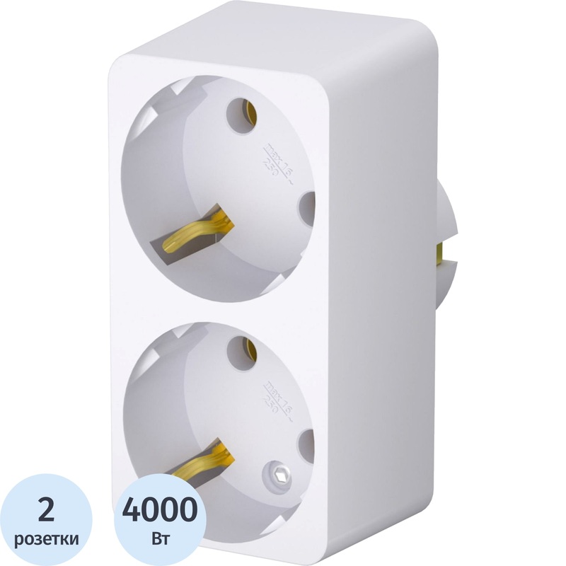 Изображение товара Разветвитель Фотон АМ 16-2Е 2 розетки с заземлением белый
