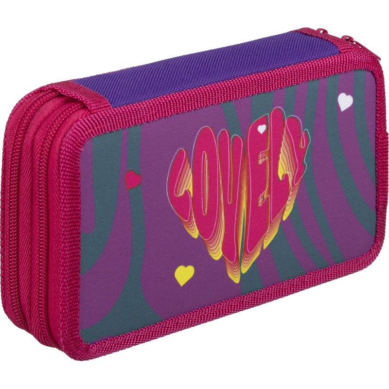 Изображение товара Пенал двухсекционный Комус Класс Straight Lovely бордовый с сердечком