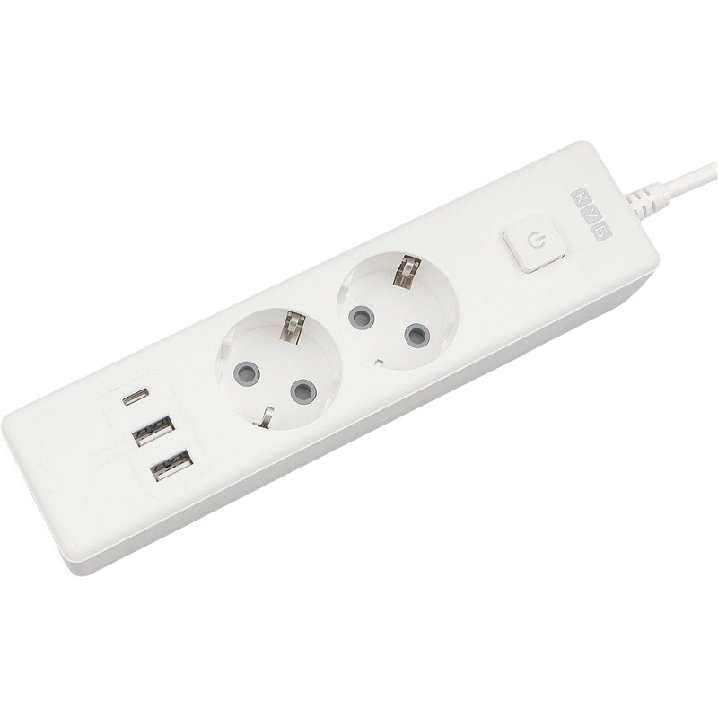 Изображение товара Удлинитель Power Cube 2 розетки USB 1.9 м с заземлением и выключателем белый PC-4-2M
