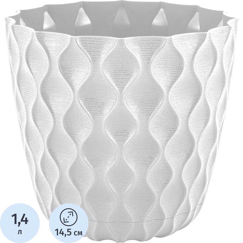 Изображение товара Горшок для цветов с поддоном InGreen Wave 1.4 л белоснежный жасмин