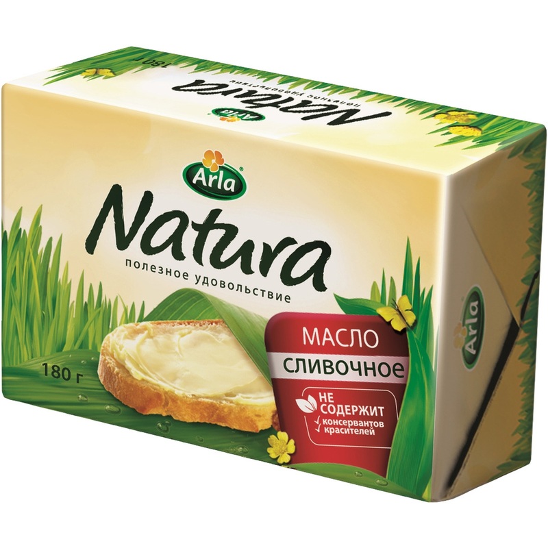 Изображение товара Масло сливочное Натура 82% 180 г для блюд и кулинарии