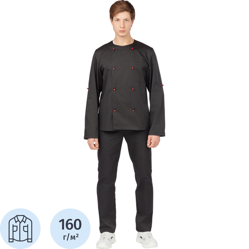 Изображение товара Поварской китель у23-КУ плюс мужской черный с длинным рукавом 56-58 Россия