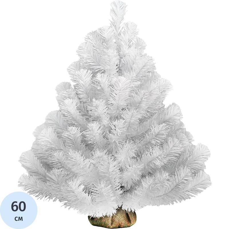 Изображение товара Искусственная настольная ёлка Белоснежная 60см из ПВХ с мешочком для дома