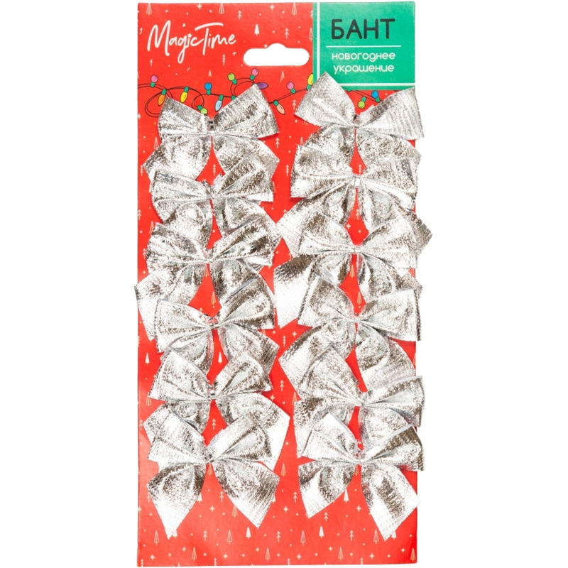 Изображение товара Новогодний текстильный бант Magic Time 5x5 см серебристый 12 шт