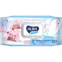 Салфетки влажные Aura Ultra Comfort детские флоупак с жёстким клапаном  (100 листов в пачке)