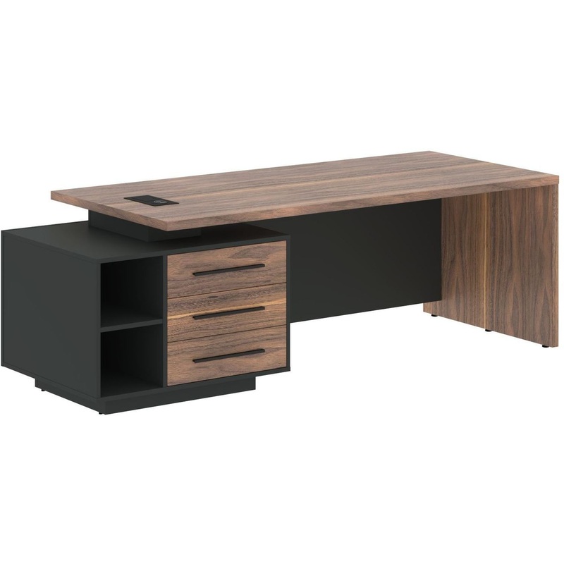 Изображение товара Стол руководителя VRCT 2390L с тумбой и встроенной электрикой белорусский орех