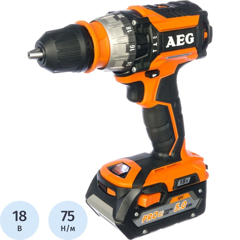 Изображение товара Дрель-шуруповёрт ударная аккумуляторная AEG BSB18CBL бесщеточная 2 АКБ х Li-ion (18В, 2 Ач)+ЗУ в кейсе (4935459396)