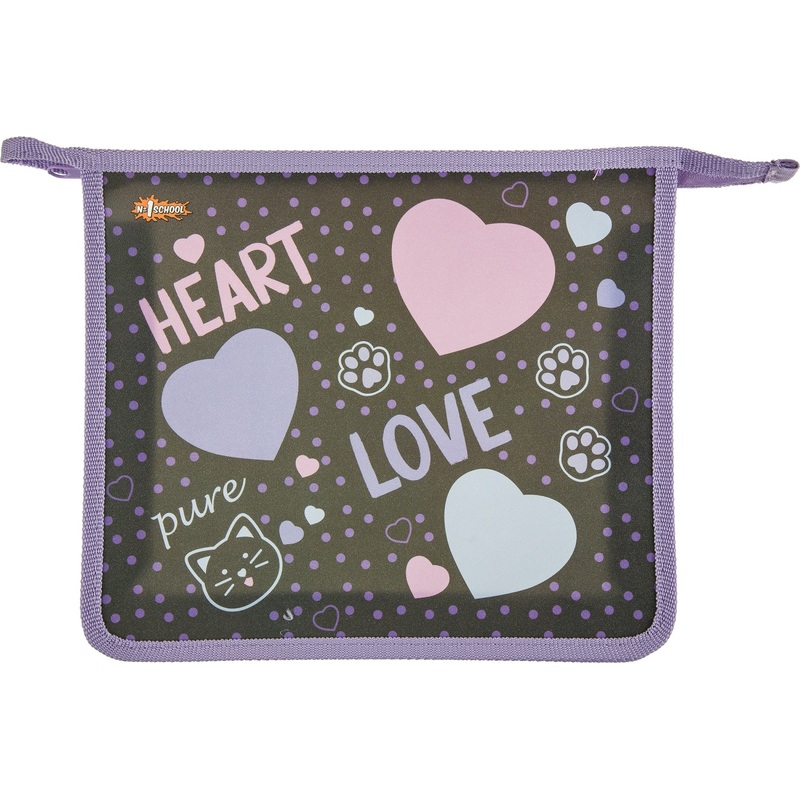 Изображение товара Папка для тетрадей Комус Класс Heart А5 пластиковая на молнии сиреневая