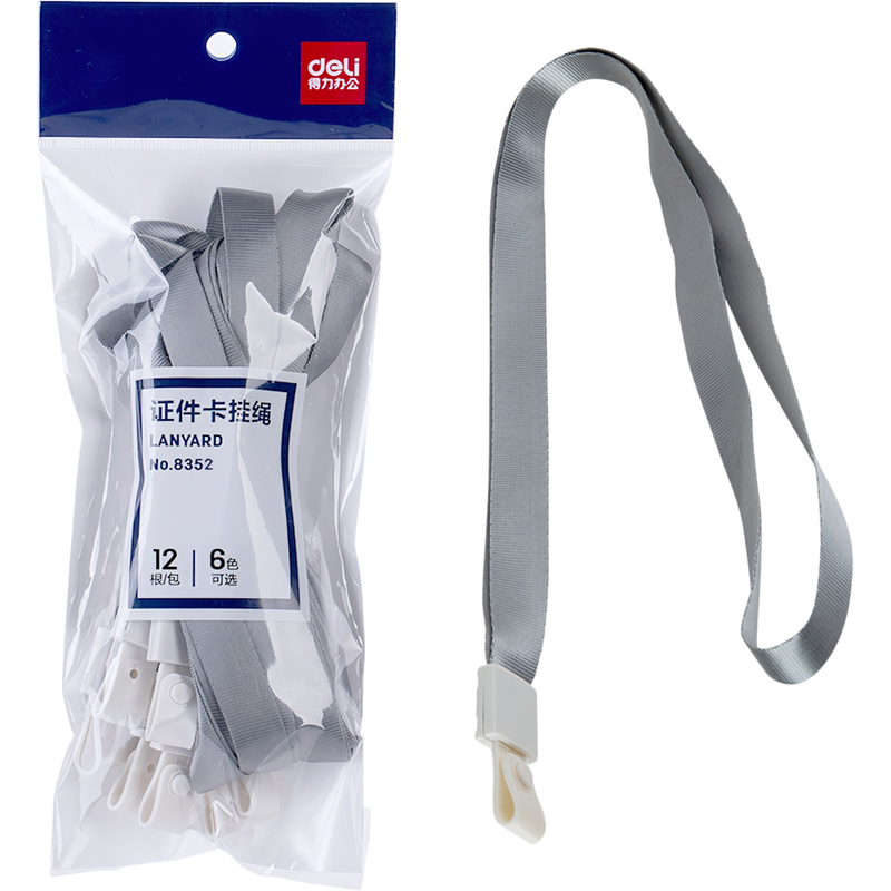 Изображение товара Держатель для бейджа Deli 8352 на кнопке серый 46 см нейлон упаковка 12 шт