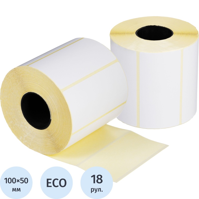 Изображение товара Термоэтикетки 100x50 мм ЭКО для прямой термопечати, 18 рулонов по 1000 шт