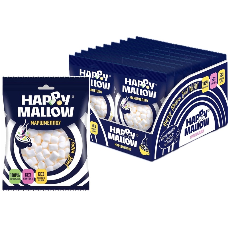 Изображение товара Зефир Happy Mallow для какао с ванильным вкусом 20 г (20 штук в упаковке)