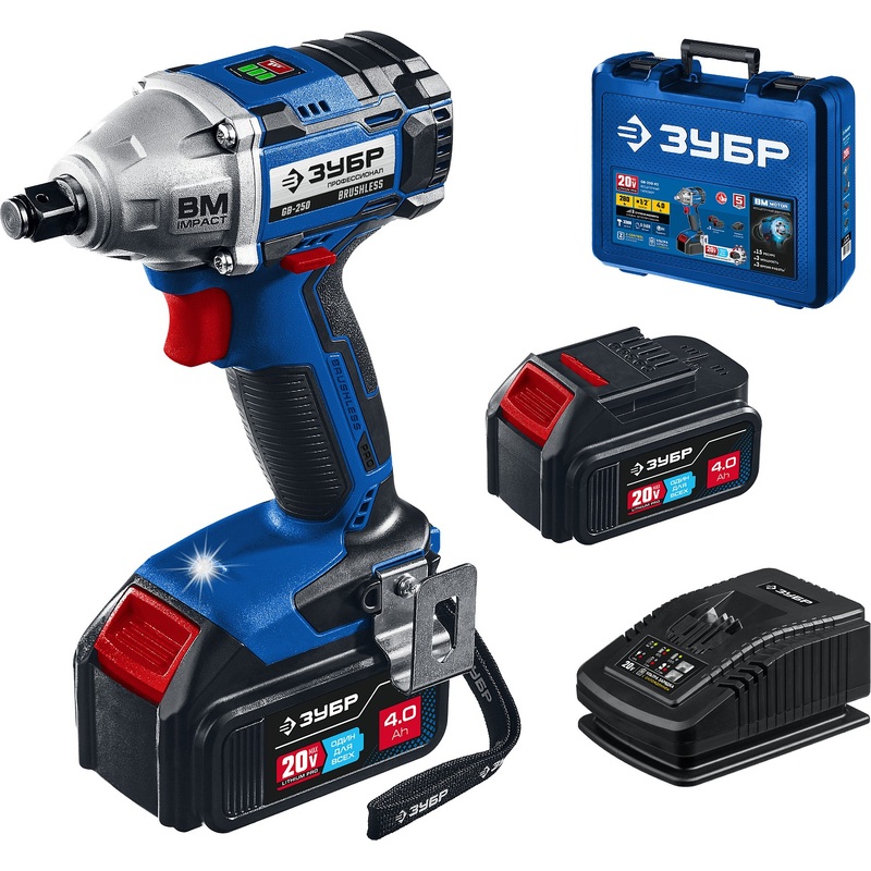 Изображение товара Гайковерт Зубр GB-250-42 профессиональный с BRUSHLESS двигателем, 280 Нм, 1/2 дюйма, комплект