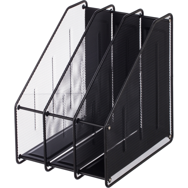 Изображение товара Лоток вертикальный для бумаг А4 Комус 240 мм металлический чёрный 3 отделения