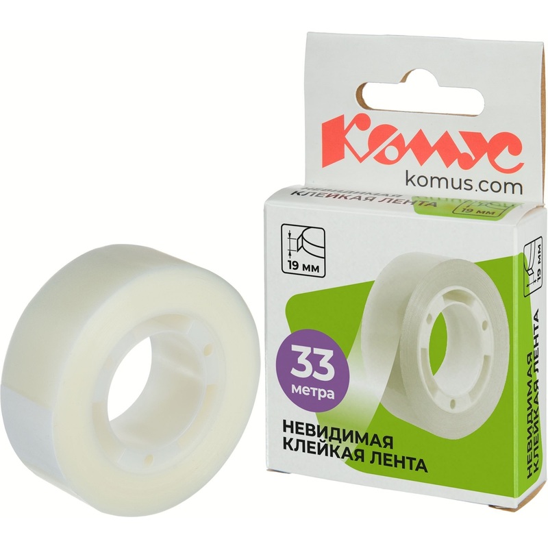 Изображение товара Клейкая лента канцелярская Комус матовая 19 мм x 33 м