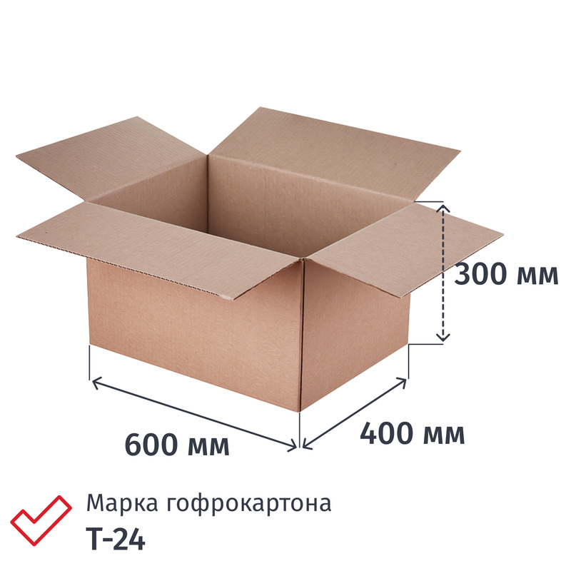 Изображение товара Гофрокороб 600x400x300 мм Т-24 профиль B бурый (25 штук в упаковке)