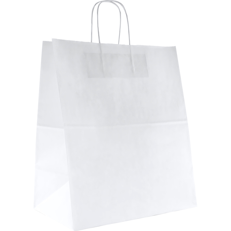 Изображение товара Бумажный крафт-пакет белый с кручёными ручками 320х200х370 мм 80 г/кв.м биоразлагаемый 200 штук