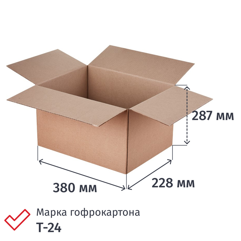 Изображение товара Гофрокороб 380х228х287 мм Т-24 профиль В бурый 20 штук упаковка