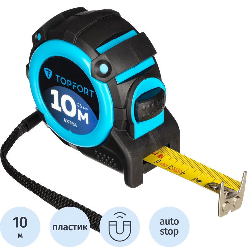 Изображение товара Строительная рулетка TOPFORT Extra 10 м х 25 мм с магнитным зацепом и автостопом