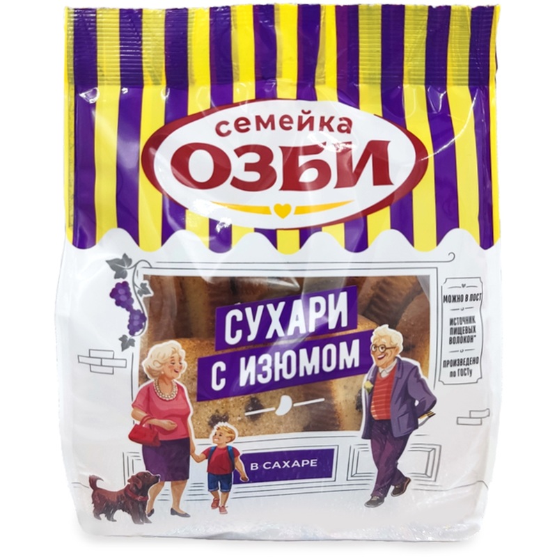 Изображение товара Сухари Семейка Озби с изюмом 300 г — вкусный десертный продукт для всей семьи