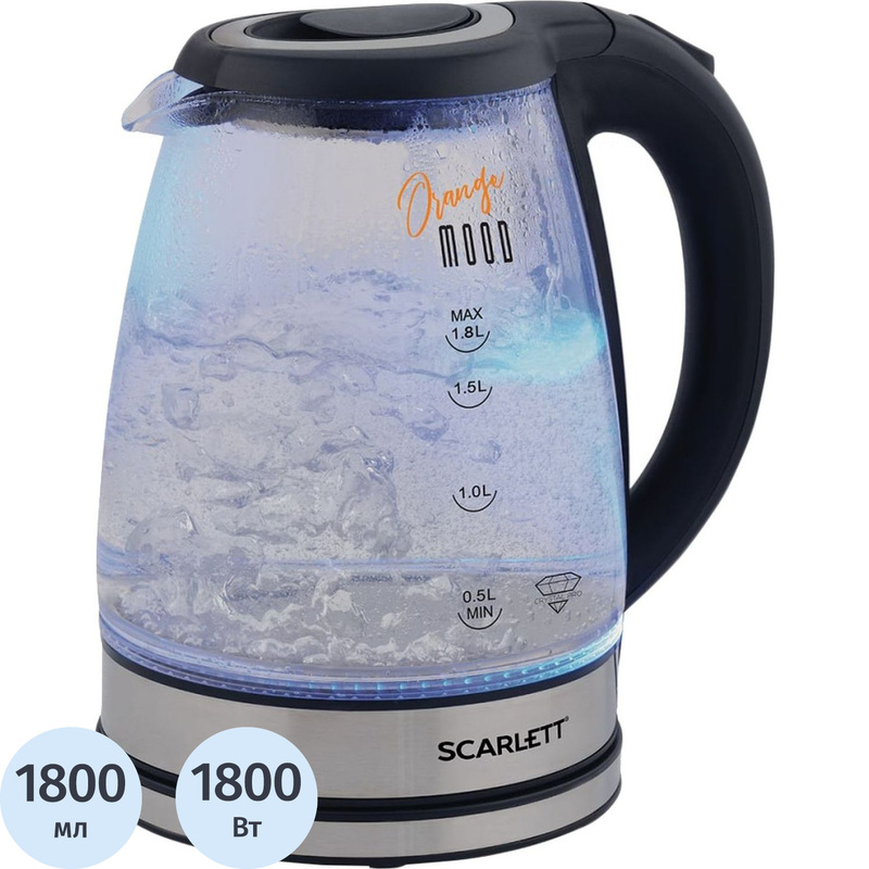 Изображение товара Электрический чайник Scarlett SC-EK27G36 чёрный с объемом 1.8 л и функциями безопасности