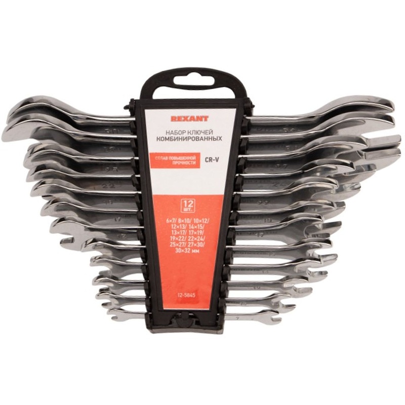 Изображение товара Набор ключей гаечных рожковых Rexant 6-32 мм в держателе 12 штук (12-5845)
