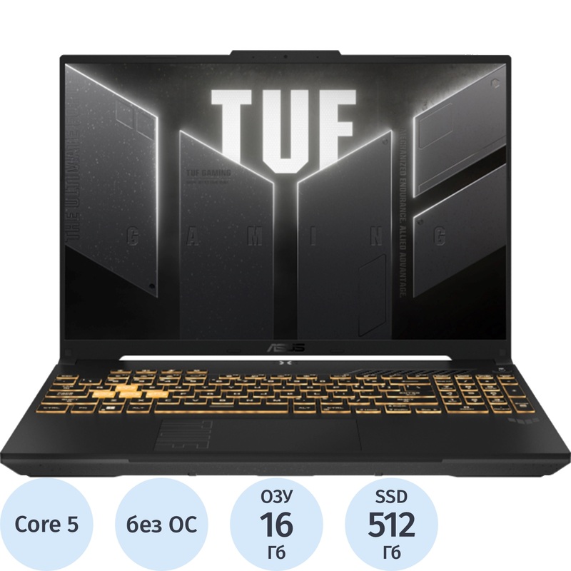 Изображение товара Ноутбук игровой Asus TUF Gaming F16 FX607VJ-RL013 16" серый Intel Core 5 210H/16 ГБ/SSD 512 ГБ/NVIDIA GeForce RTX 3050 (90NR0MZ6-M000F0)
