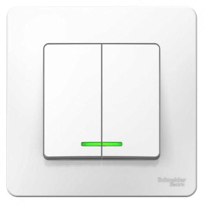 Изображение товара Выключатель двухклавишный Schneider Electric Blanca 10А IP20 с рамкой скрытого монтажа с подсветкой белый (BLNVS010511)