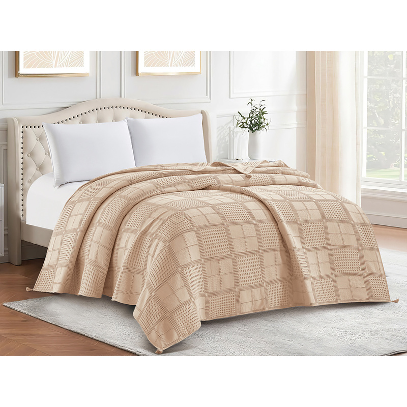 Изображение товара Покрывало Cleo Terry хлопок 180x220 см бежевое из варёного хлопка элегантное