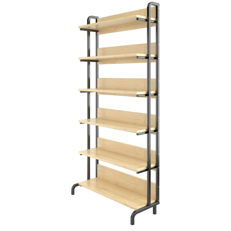 Изображение товара Стеллаж библиотечный односторонний, клен/черный, 900х345х1890 мм