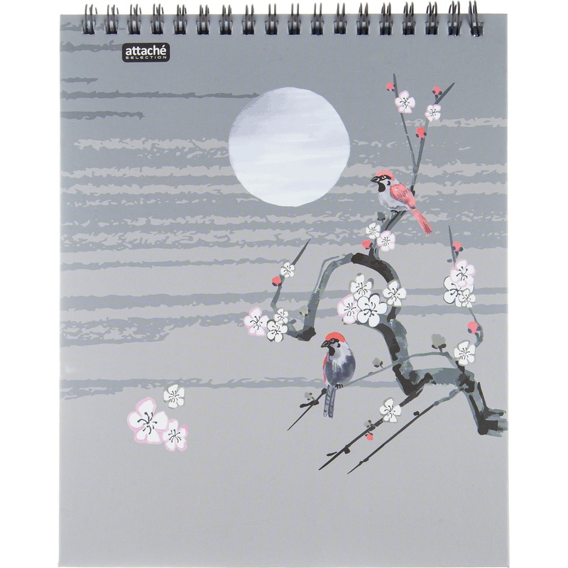Изображение товара Блокнот Attache Японский Сад Птица А5 80 листов серый спираль