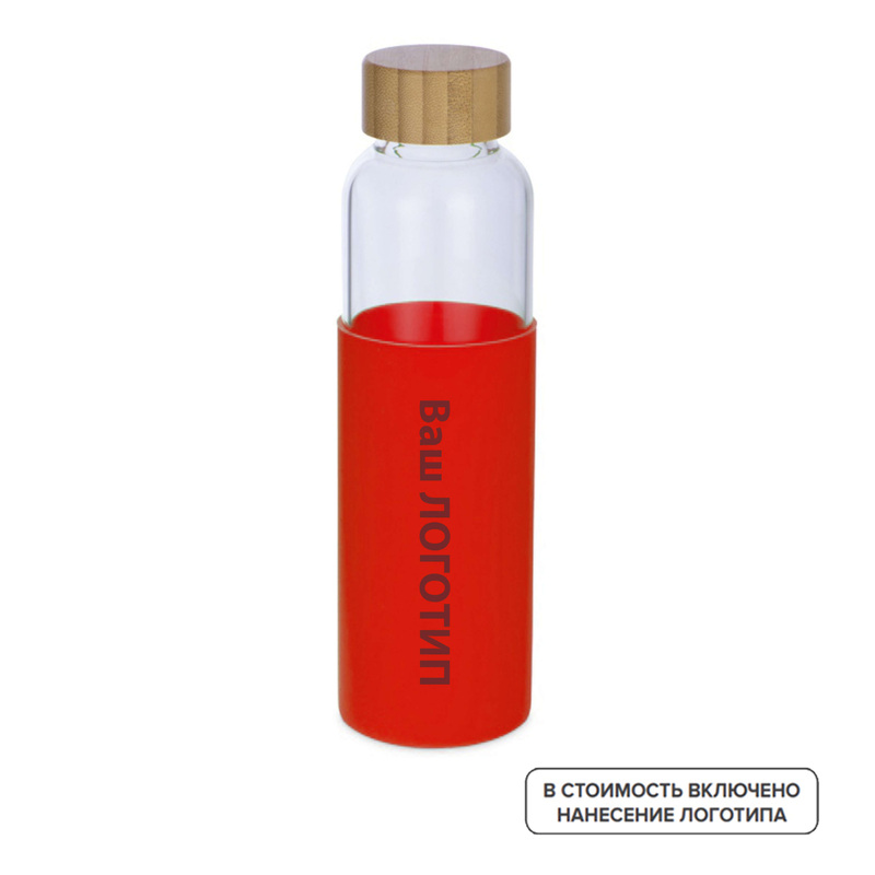 Изображение товара Стеклянная бутылка Refine с силиконовым чехлом и бамбуковой крышкой 550 мл