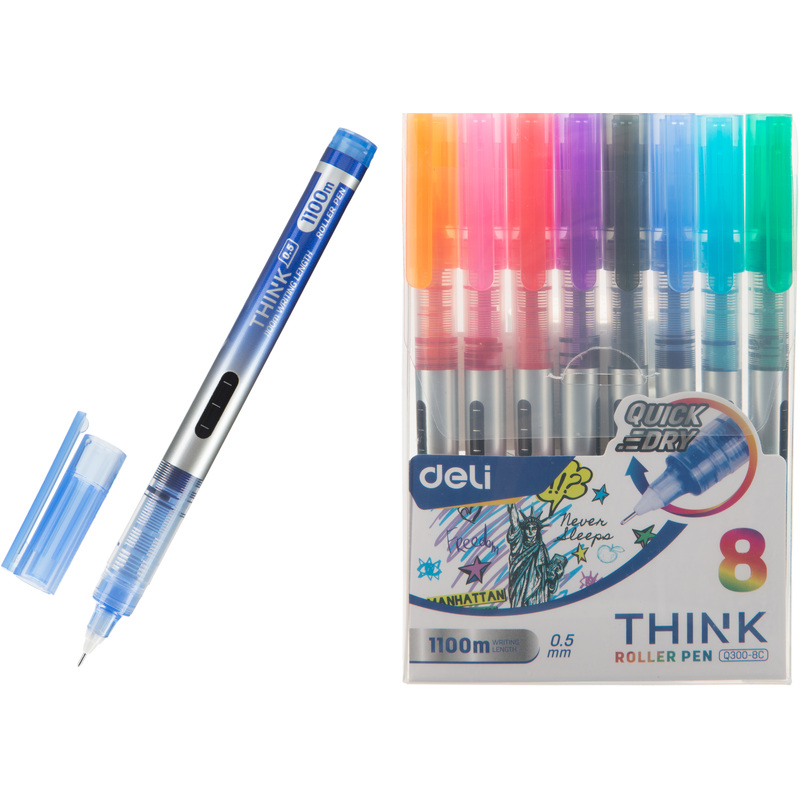 Изображение товара Набор роллеров Deli Think 8 цветов, толстая линия 0.35мм, игольчатый наконечник