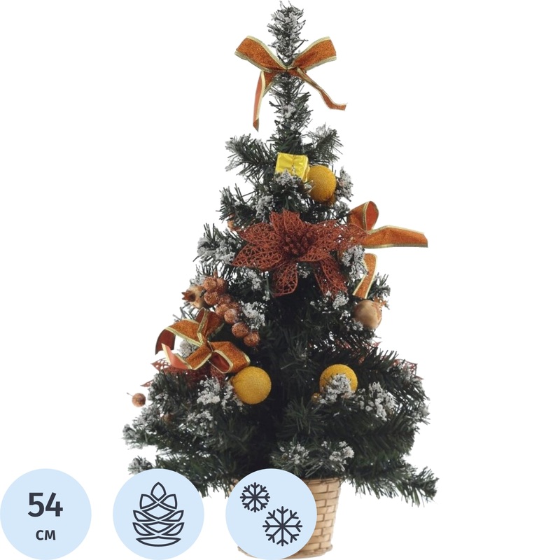 Изображение товара Искусственная новогодняя елка настольная 54 см с украшениями и заснеженной отделкой