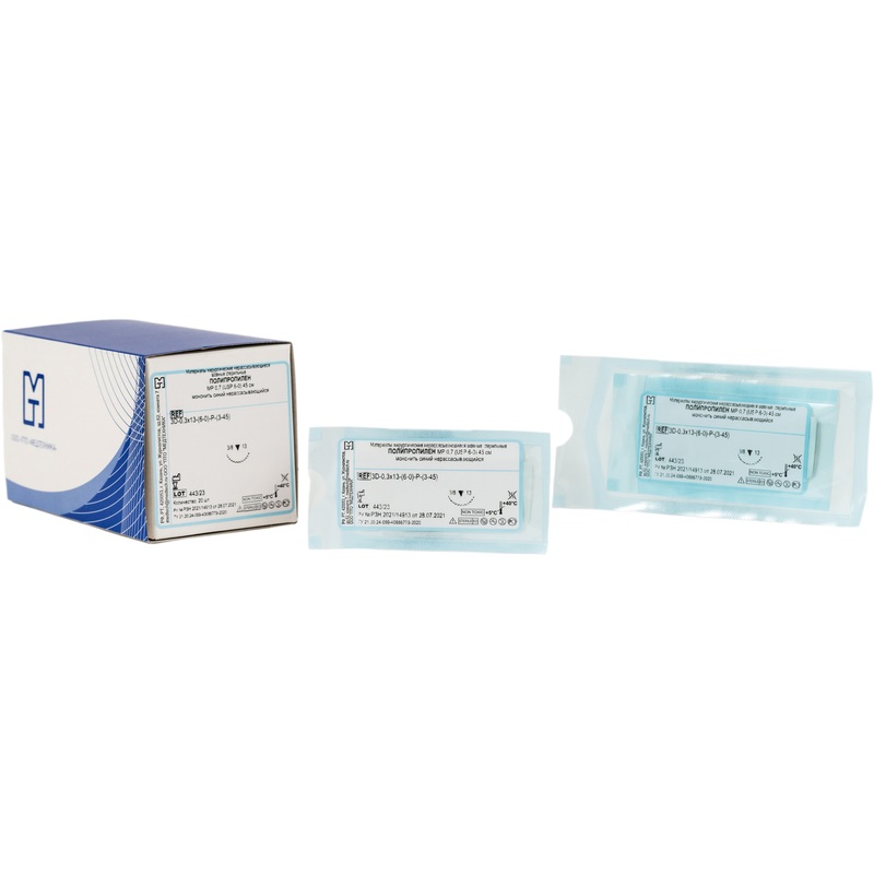 Изображение товара Шовный материал нерассасывающийся Полипропилен 6/0 45 см режущая игла 13 мм 3/8 (20 штук в упаковке)