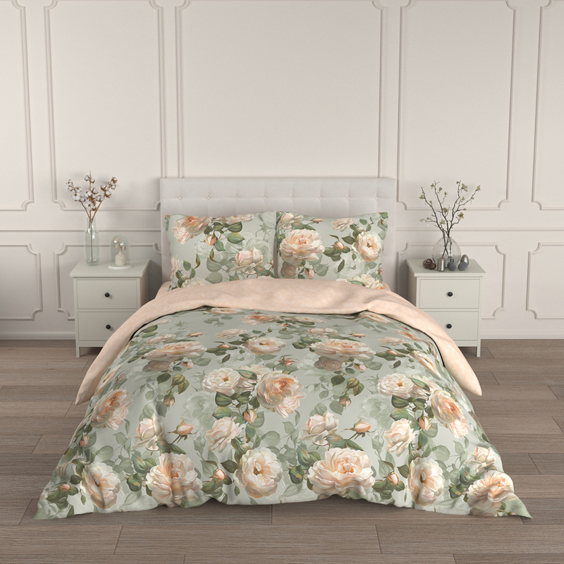 Изображение товара Постельное белье Для Snoff Вакана евро сатин зеленый бежевый