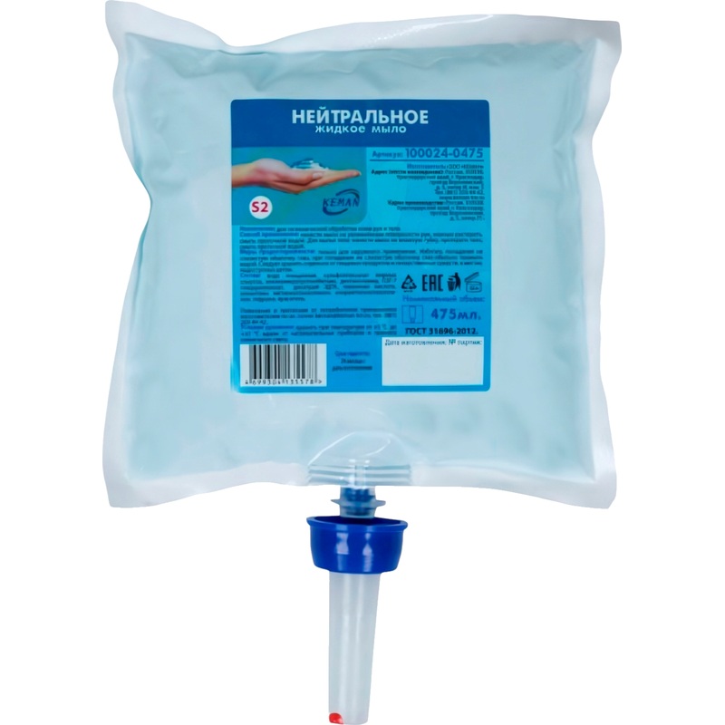 Изображение товара Картридж с жидким мылом для рук и тела Keman 100024-0475 для дозаторов S2 475 мл