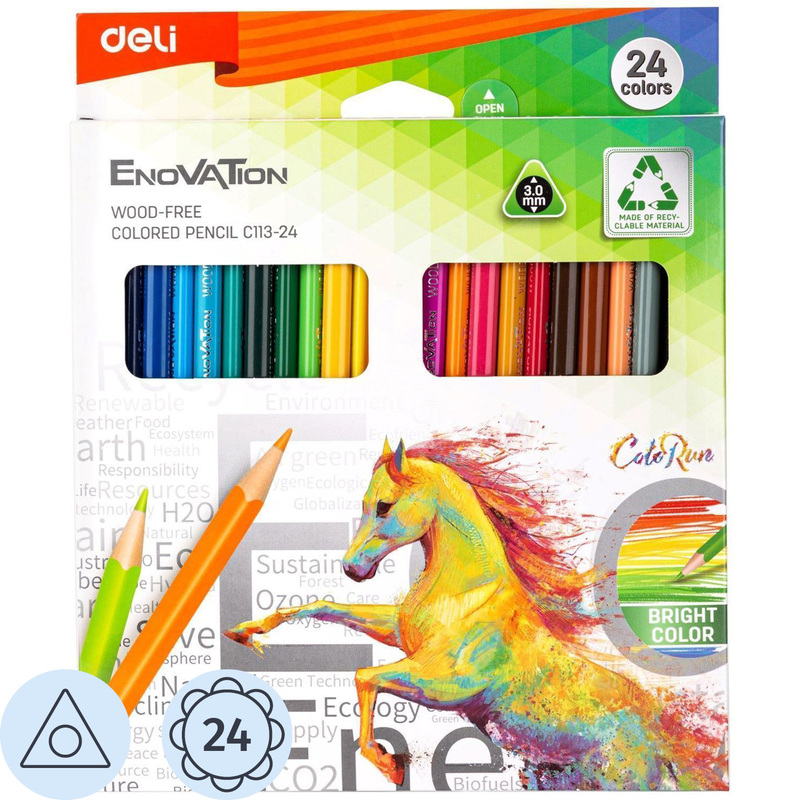 Изображение товара Карандаши цветные Deli Enovation 24 карандаша 24 цвета трёхгранные