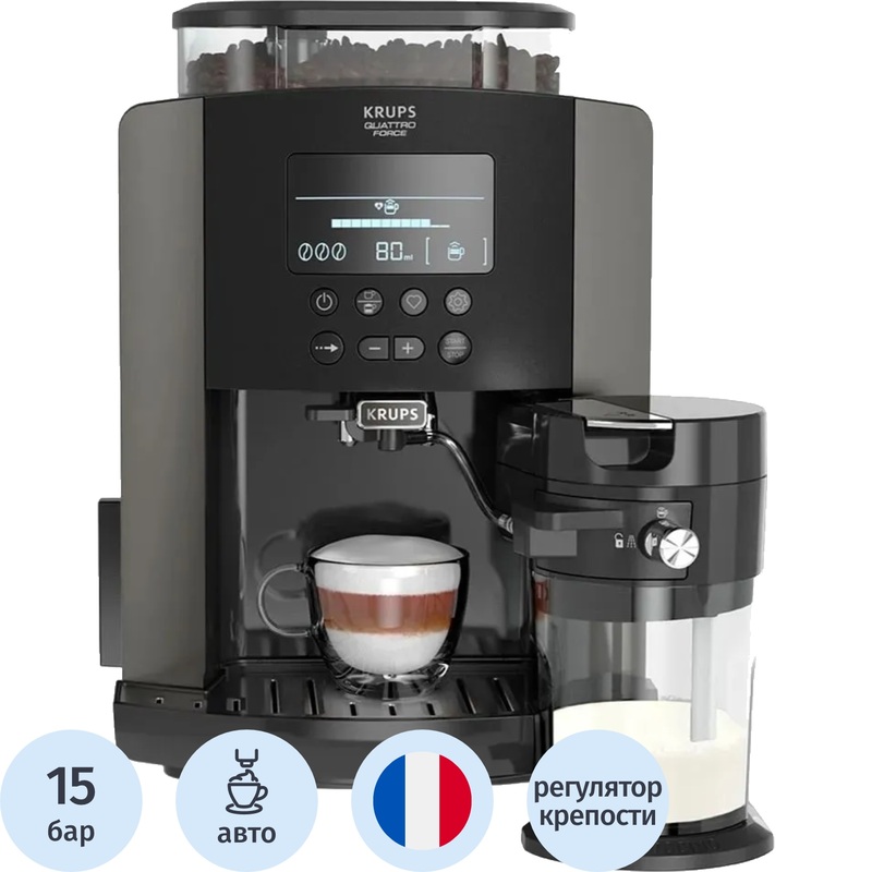 Изображение товара Кофемашина с капучинатором Krups EA819E10 черная автоматическая