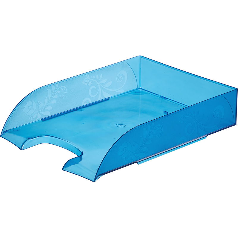 Изображение товара Горизонтальный пластиковый лоток для бумаг Комус Русская серия синий А4