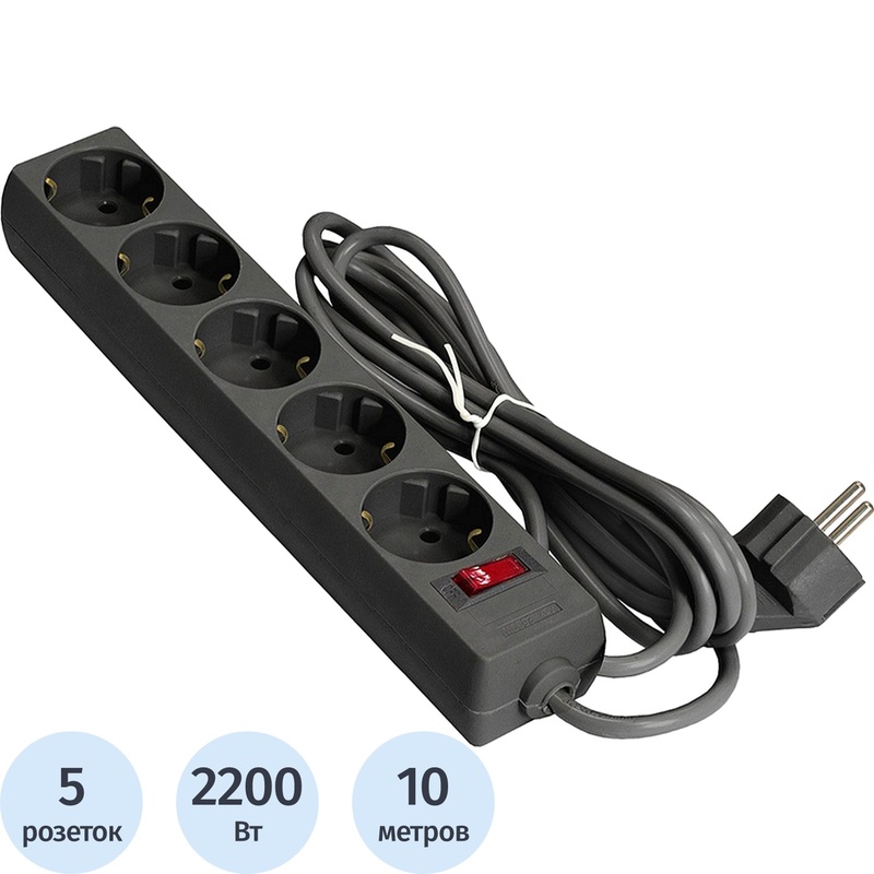 Изображение товара Сетевой фильтр ExeGate SP-5-10B на 5 розеток 10 метров защитой от короткого замыкания